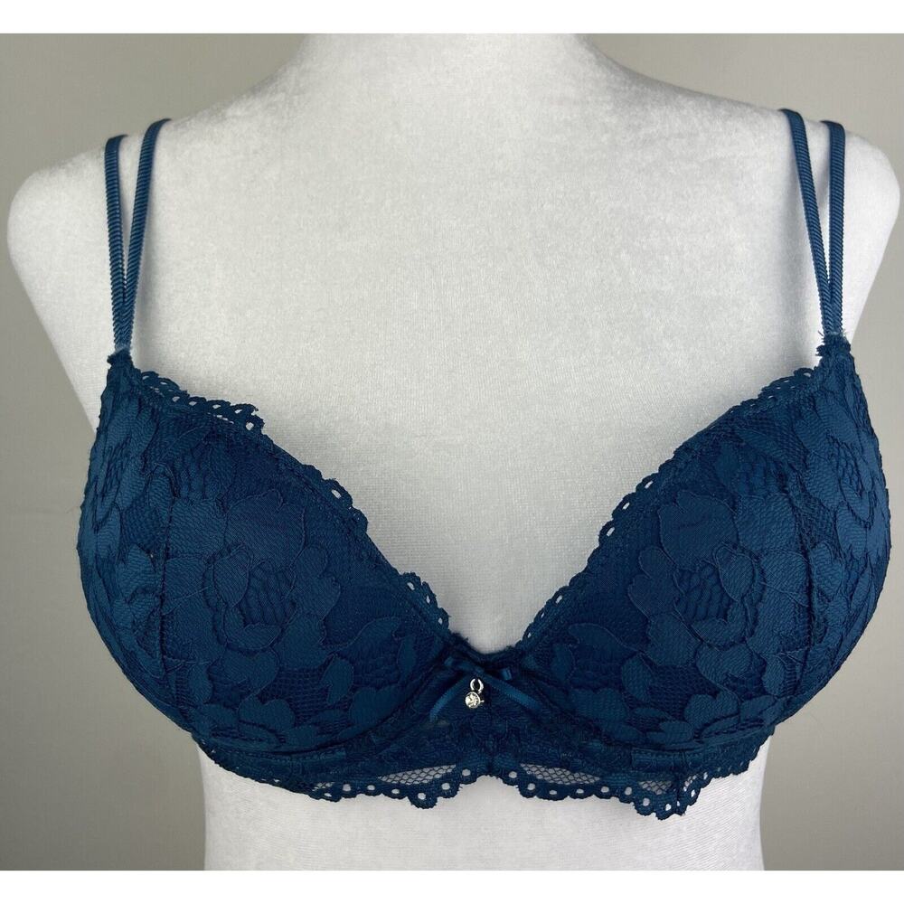 Unbranded Turquoise Blue Floral Lace Push Up Bra Size 32B (986)